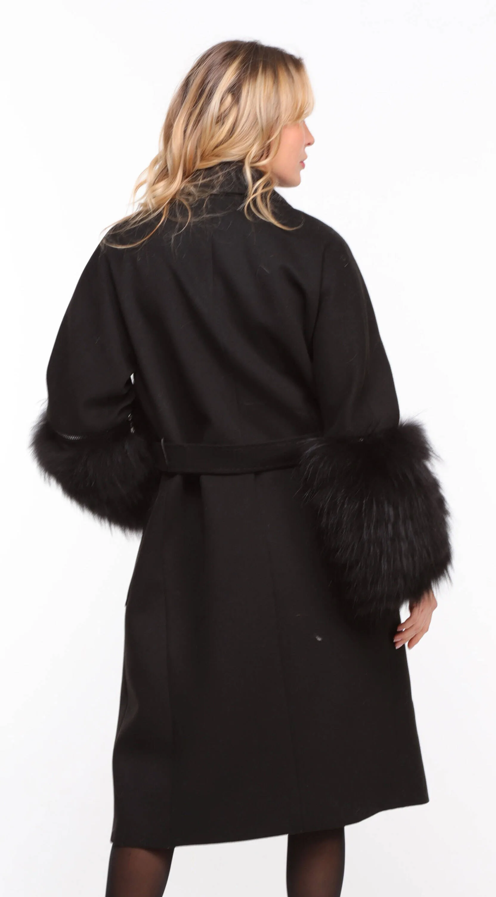 Black fabric fox coat for women Jana