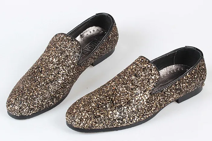 Black Gold Glitter Bling Bling Mens Oxfords Loafers Dress Shoes Flats