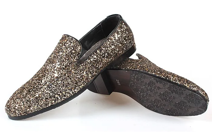 Black Gold Glitter Bling Bling Mens Oxfords Loafers Dress Shoes Flats