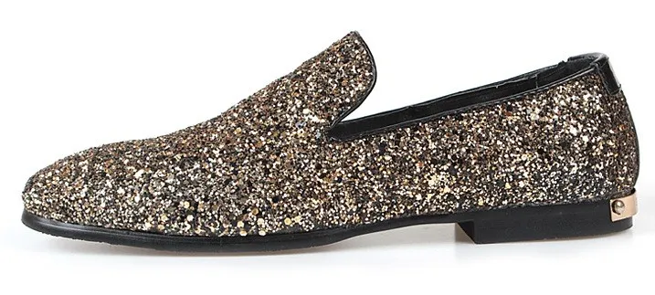 Black Gold Glitter Bling Bling Mens Oxfords Loafers Dress Shoes Flats