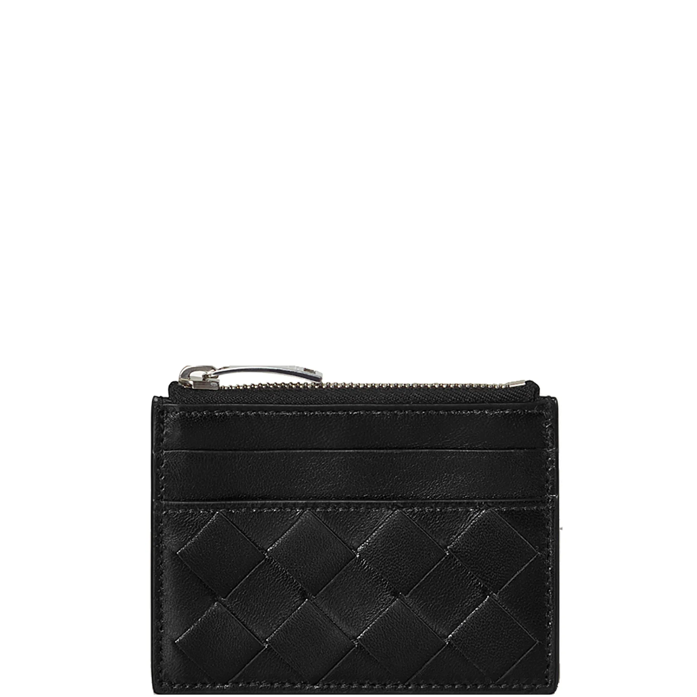 Black Intrecciato Zip Flat Cardholder