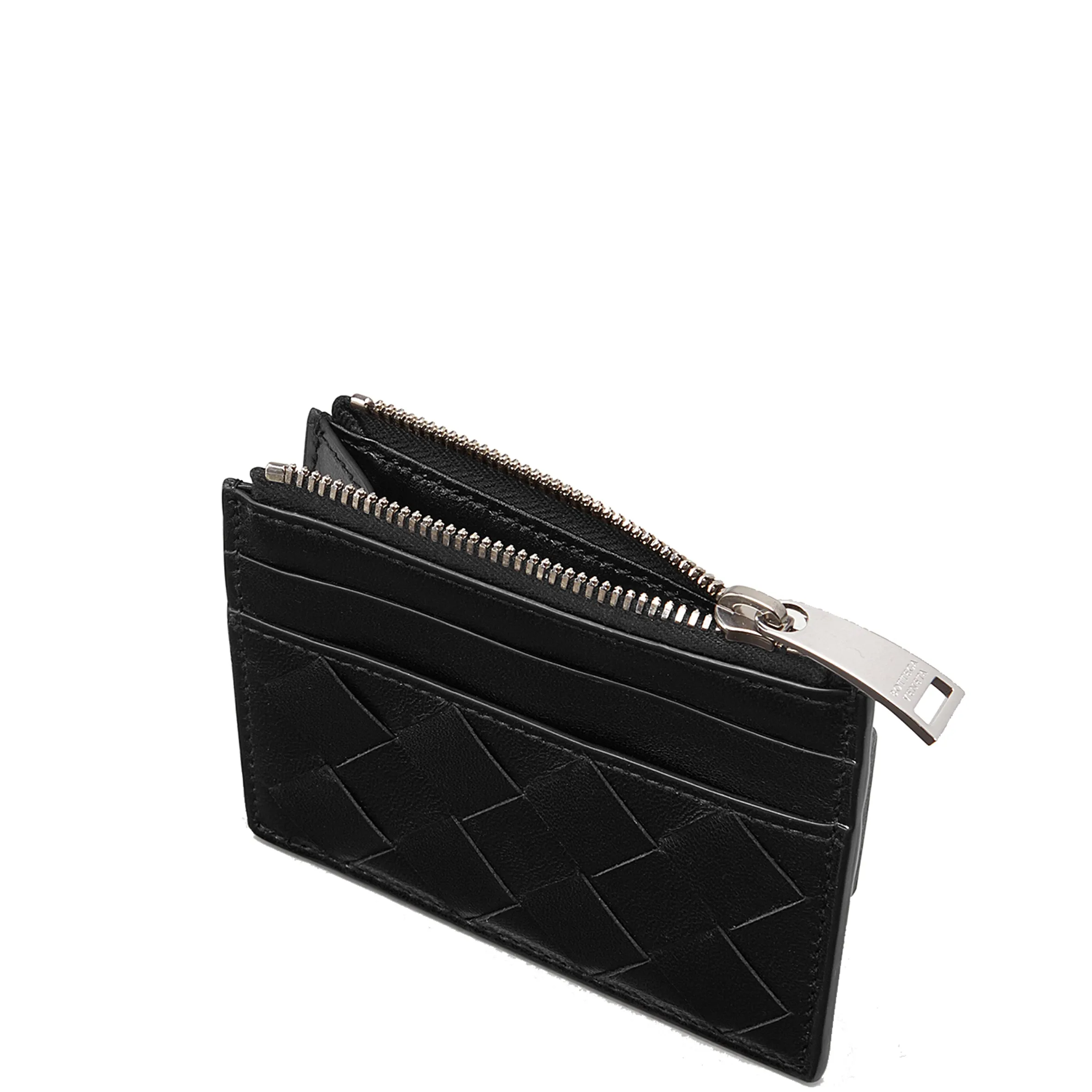 Black Intrecciato Zip Flat Cardholder