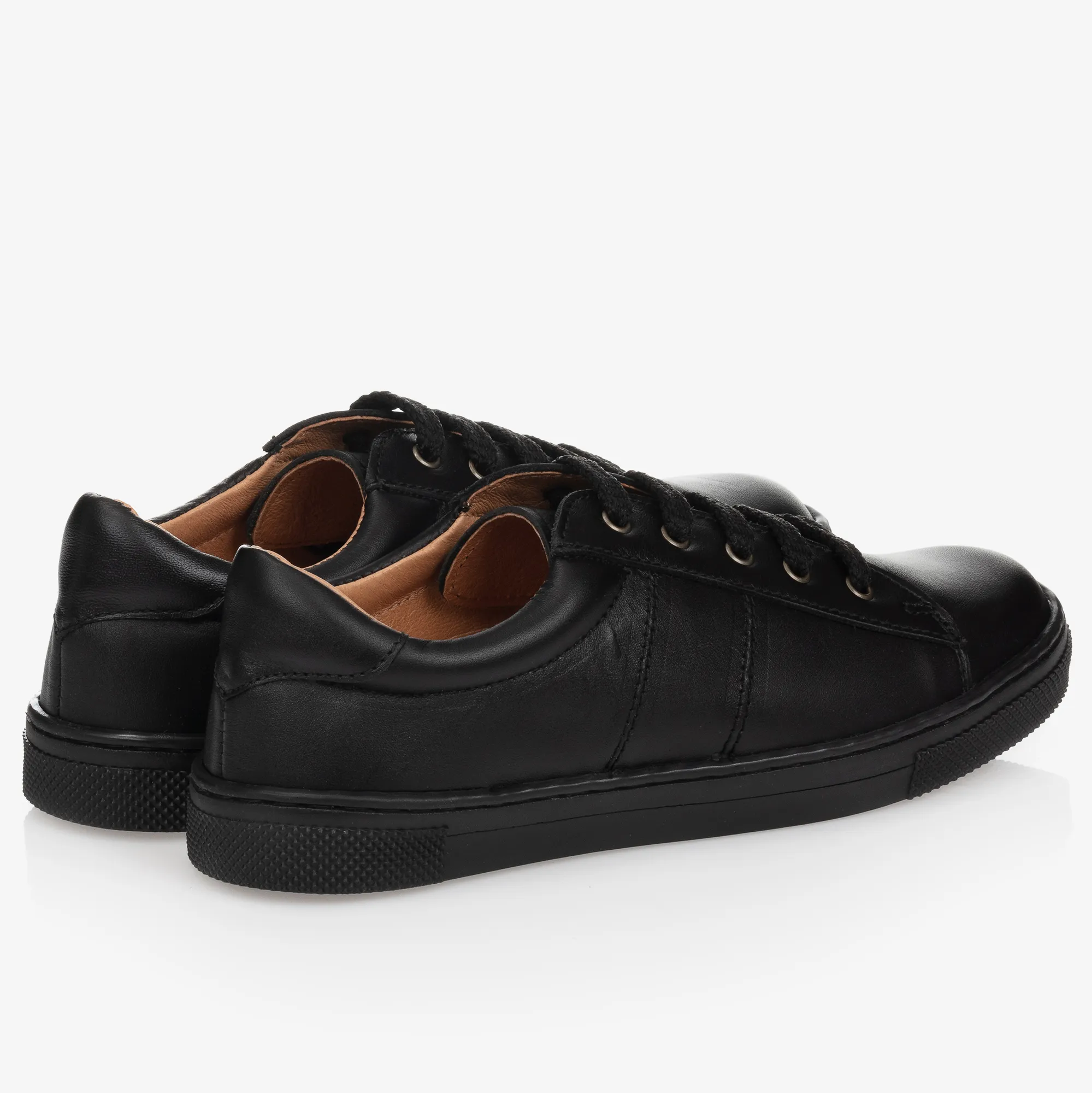 Black Lace-Up Leather Trainers