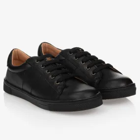 Black Lace-Up Leather Trainers