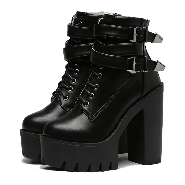 Lace Up Platforms with Punk Rock Chunky Block High Heels