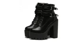 Lace Up Platforms with Punk Rock Chunky Block High Heels