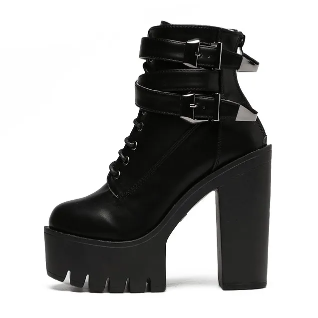 Lace Up Platforms with Punk Rock Chunky Block High Heels