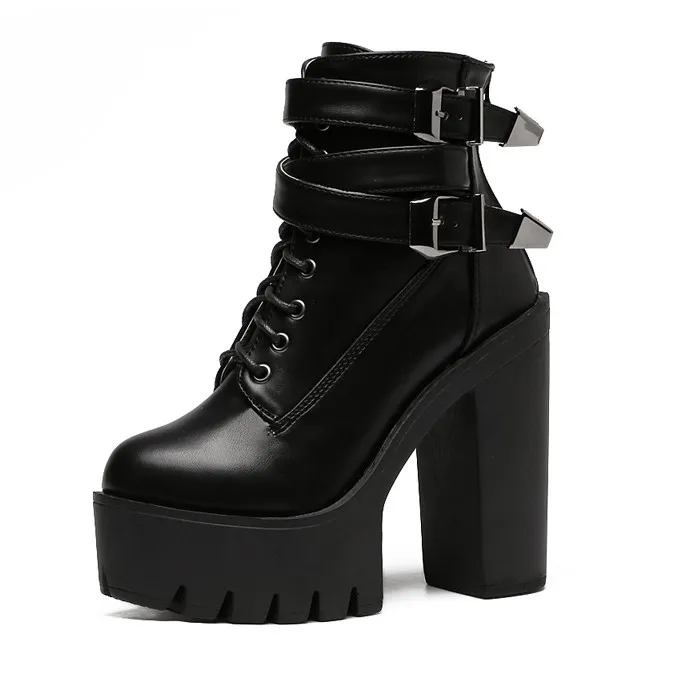 Lace Up Platforms with Punk Rock Chunky Block High Heels