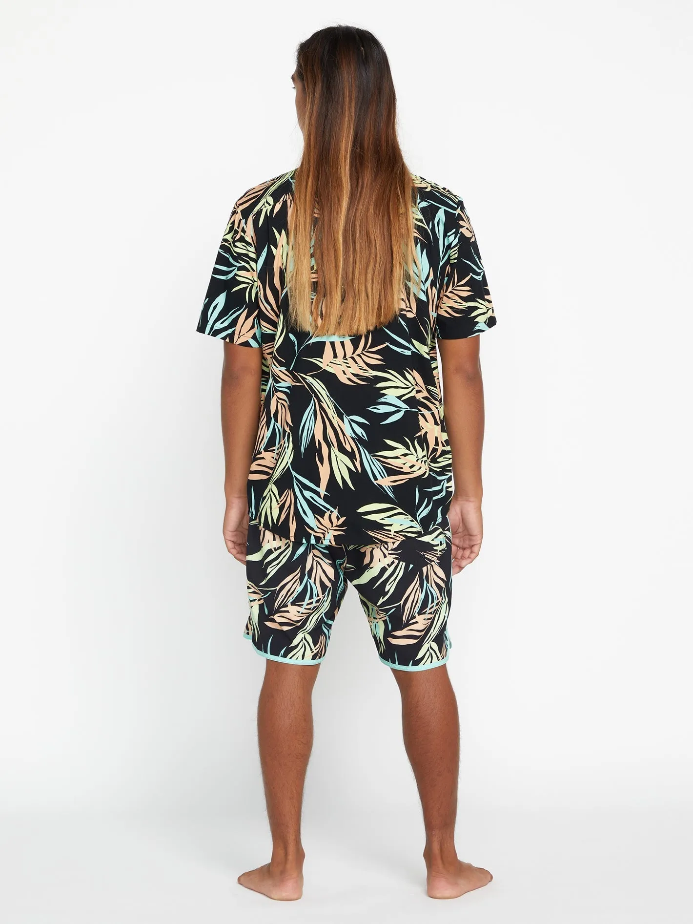 Black Leaf Print Shirt with Bleeding Sleeve