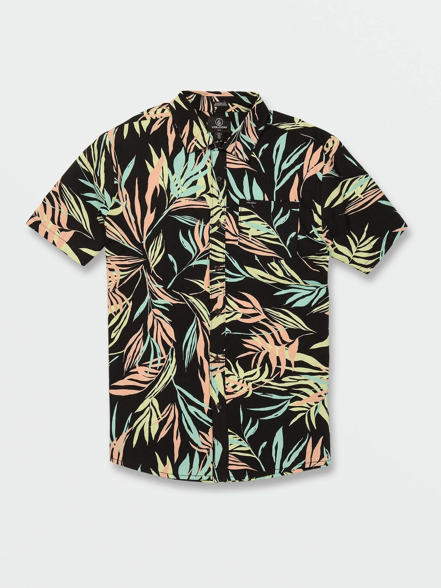 Black Leaf Print Shirt with Bleeding Sleeve