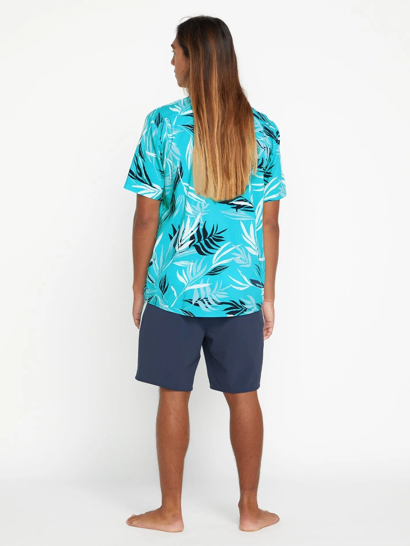 Black Leaf Print Shirt with Bleeding Sleeve