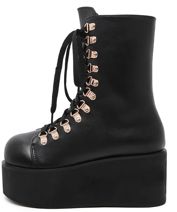 Metal Studs Lace Up High Top Platforms with Punk Rock