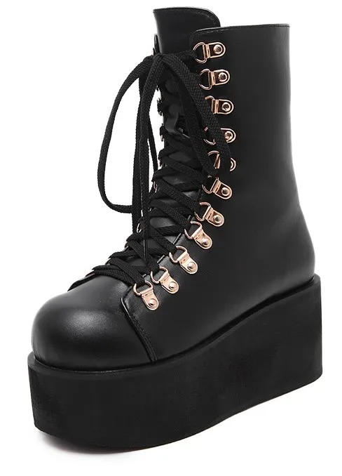 Metal Studs Lace Up High Top Platforms with Punk Rock