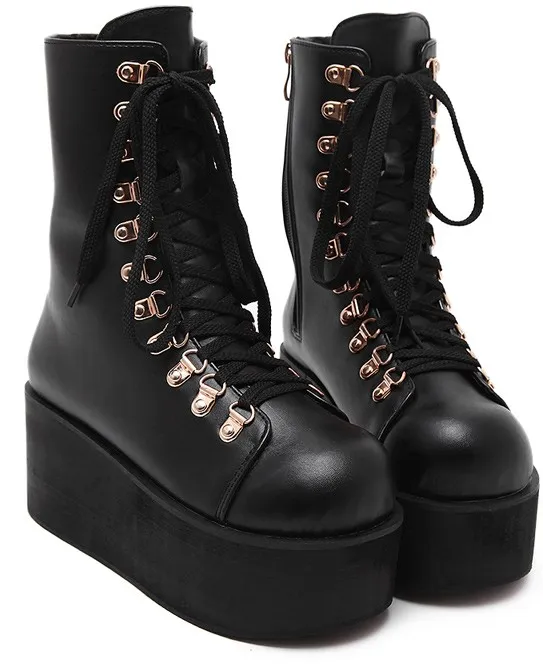 Metal Studs Lace Up High Top Platforms with Punk Rock