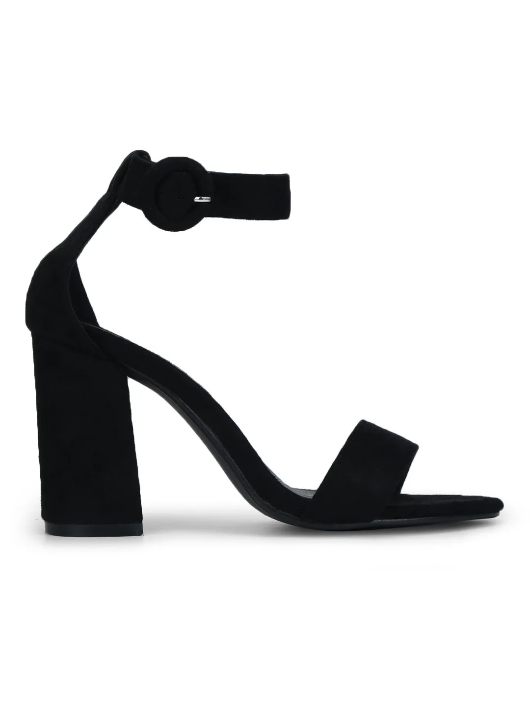 Black Micro Ankle Strap High Block Heels