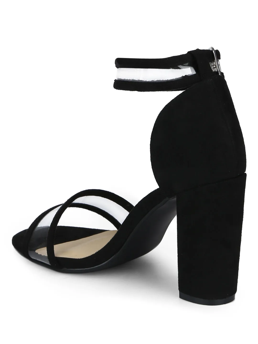 Black Micro Perspex Ankle Strap Block Heels