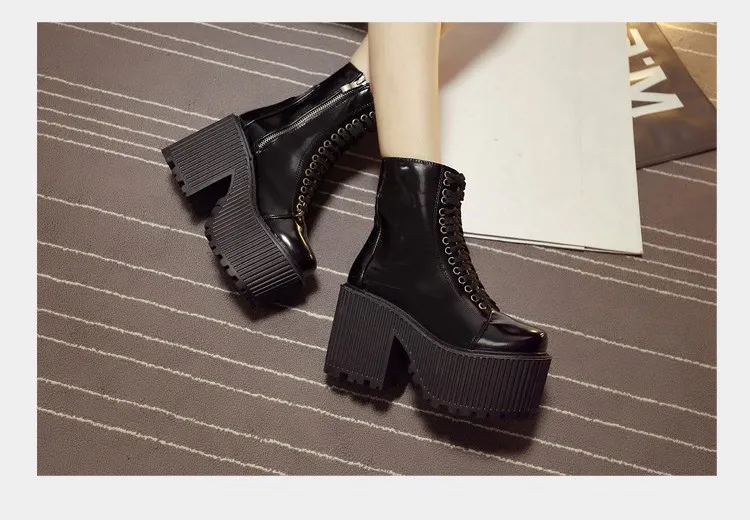 Chunky Heel Lace-Up Boots