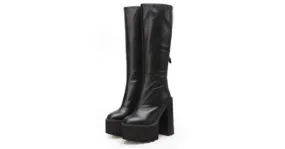 Cleated Combat Rider High Heels Long Boots with Black Platforms