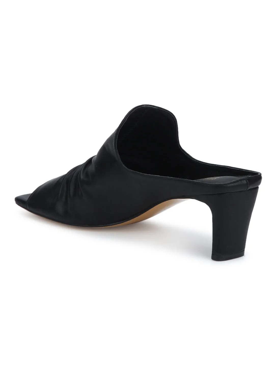 Black PU Slip-on Slim Block Heels