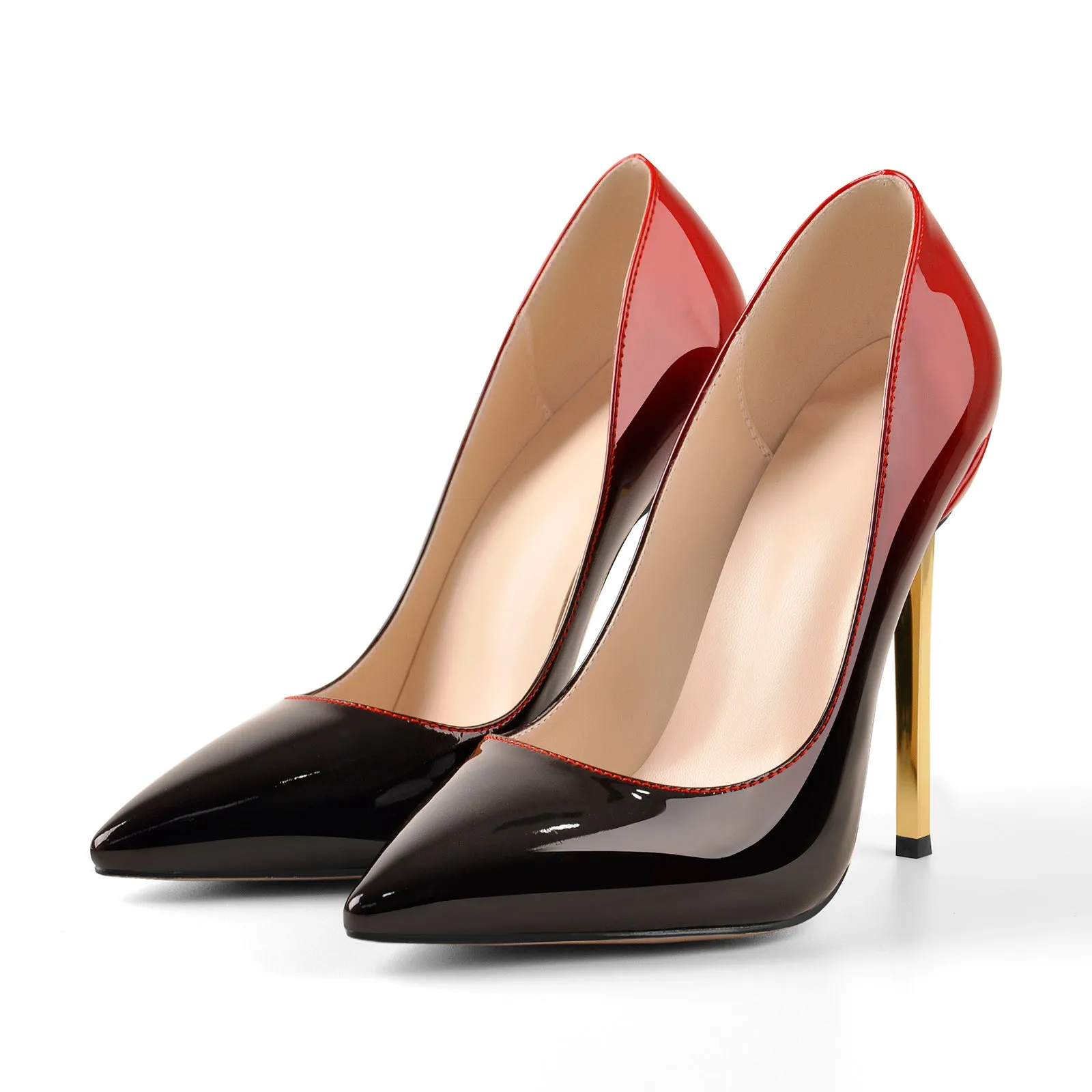 Black Red Ombre Patent Leather Stiletto Heels Pumps