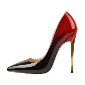 Black Red Ombre Patent Leather Stiletto Heels Pumps