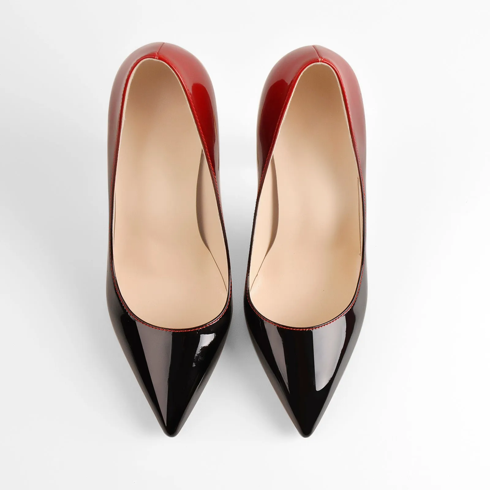 Black Red Ombre Patent Leather Stiletto Heels Pumps