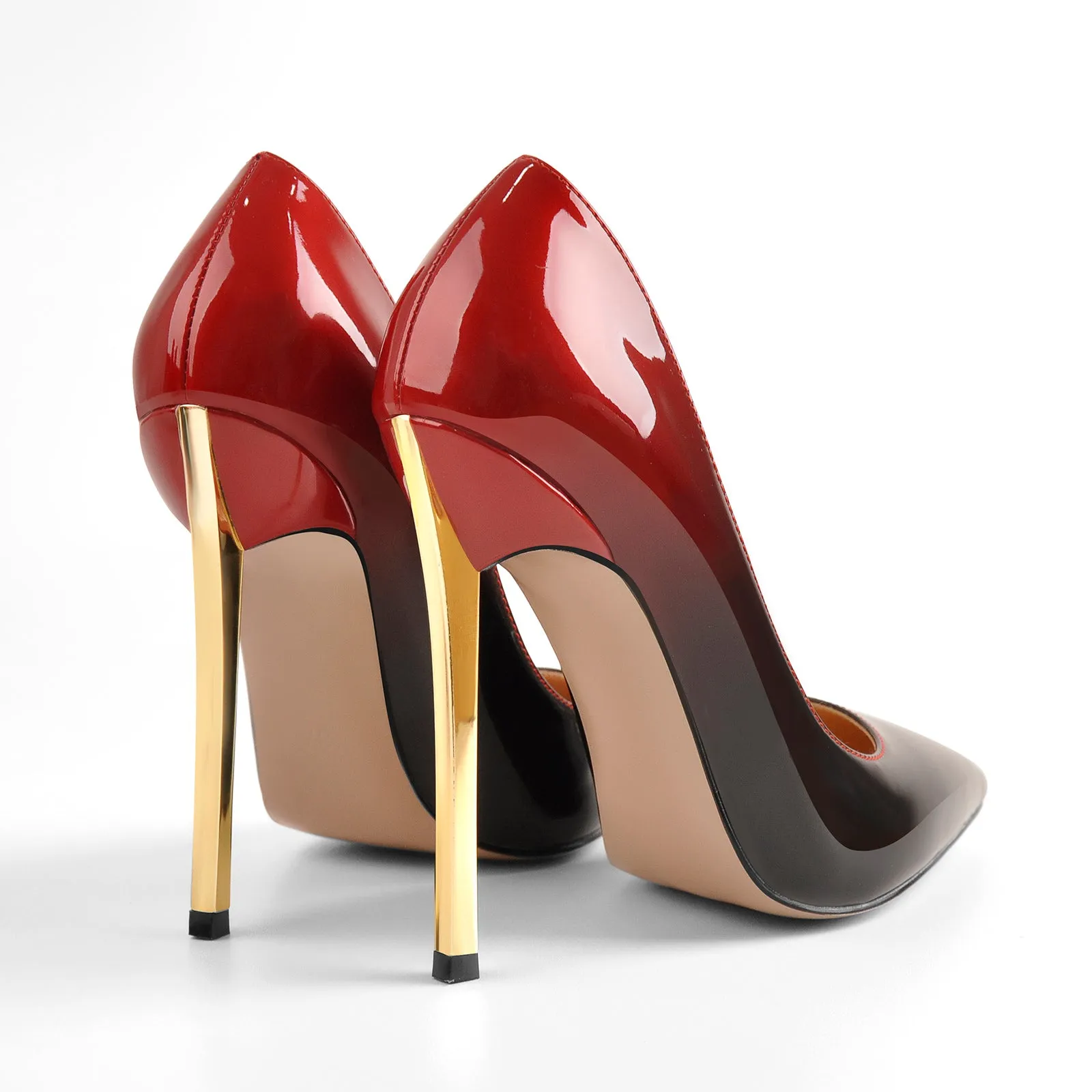 Black Red Ombre Patent Leather Stiletto Heels Pumps