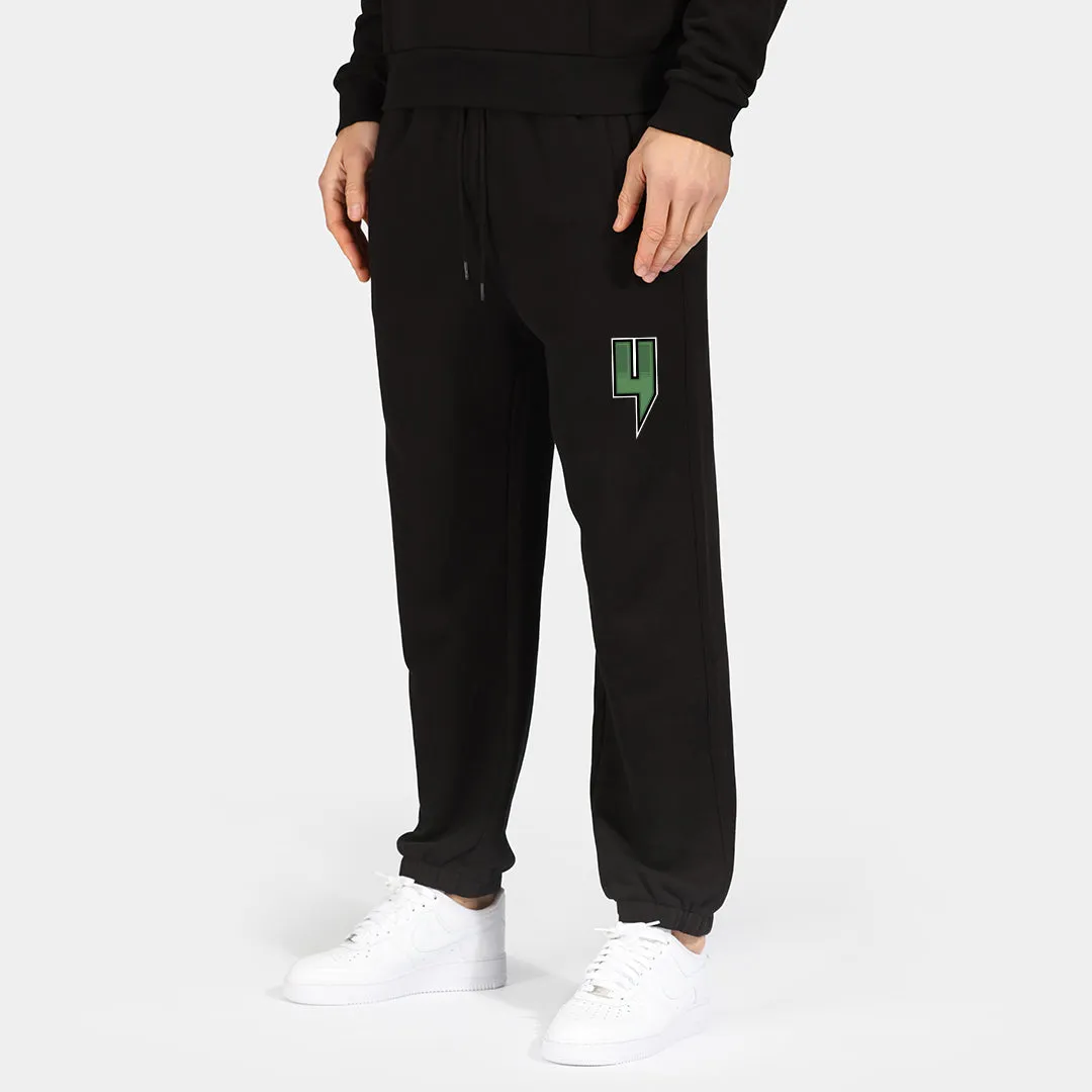 BLACK RELAXED FIT JOGGERS RACING GREEN LOGO