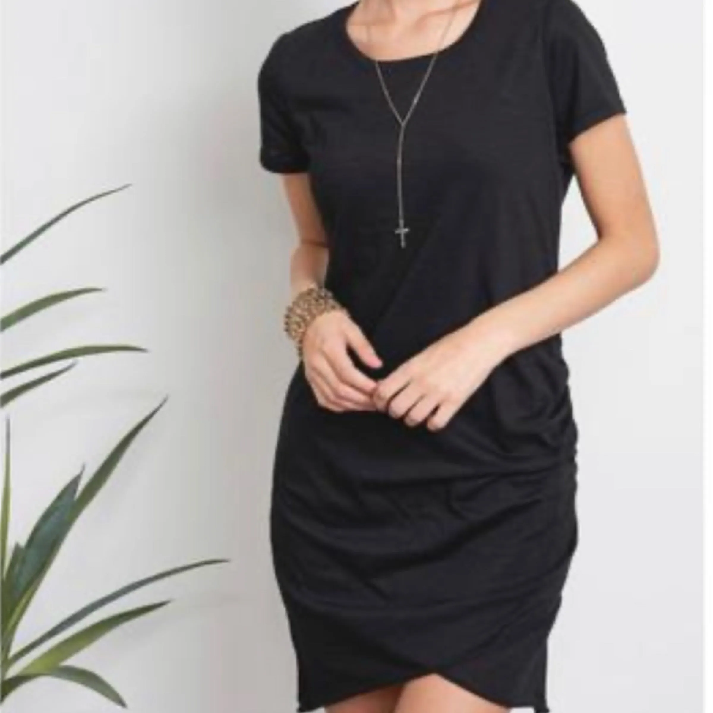 Black Ruched T-Shirt Dress