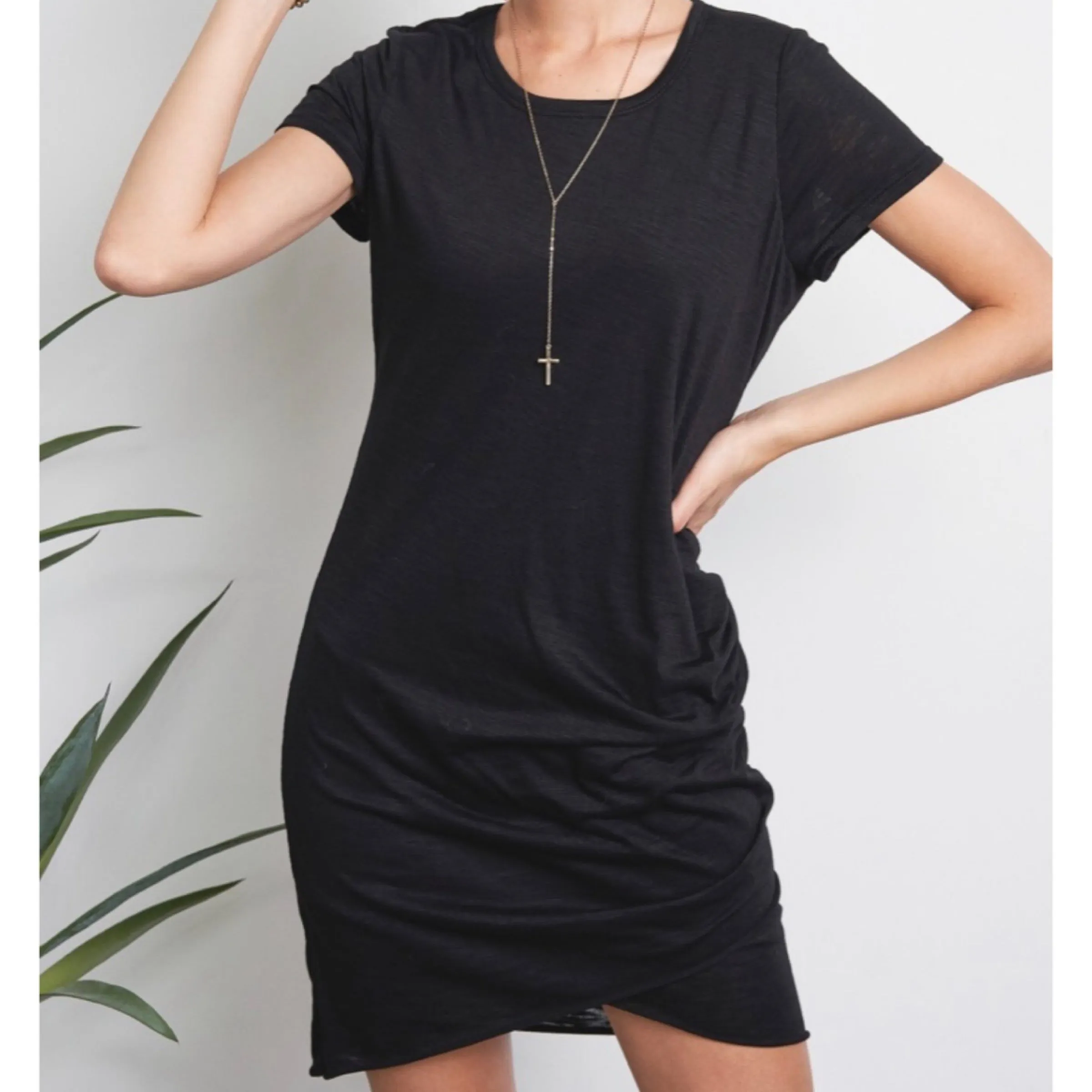 Black Ruched T-Shirt Dress