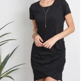 Black Ruched T-Shirt Dress