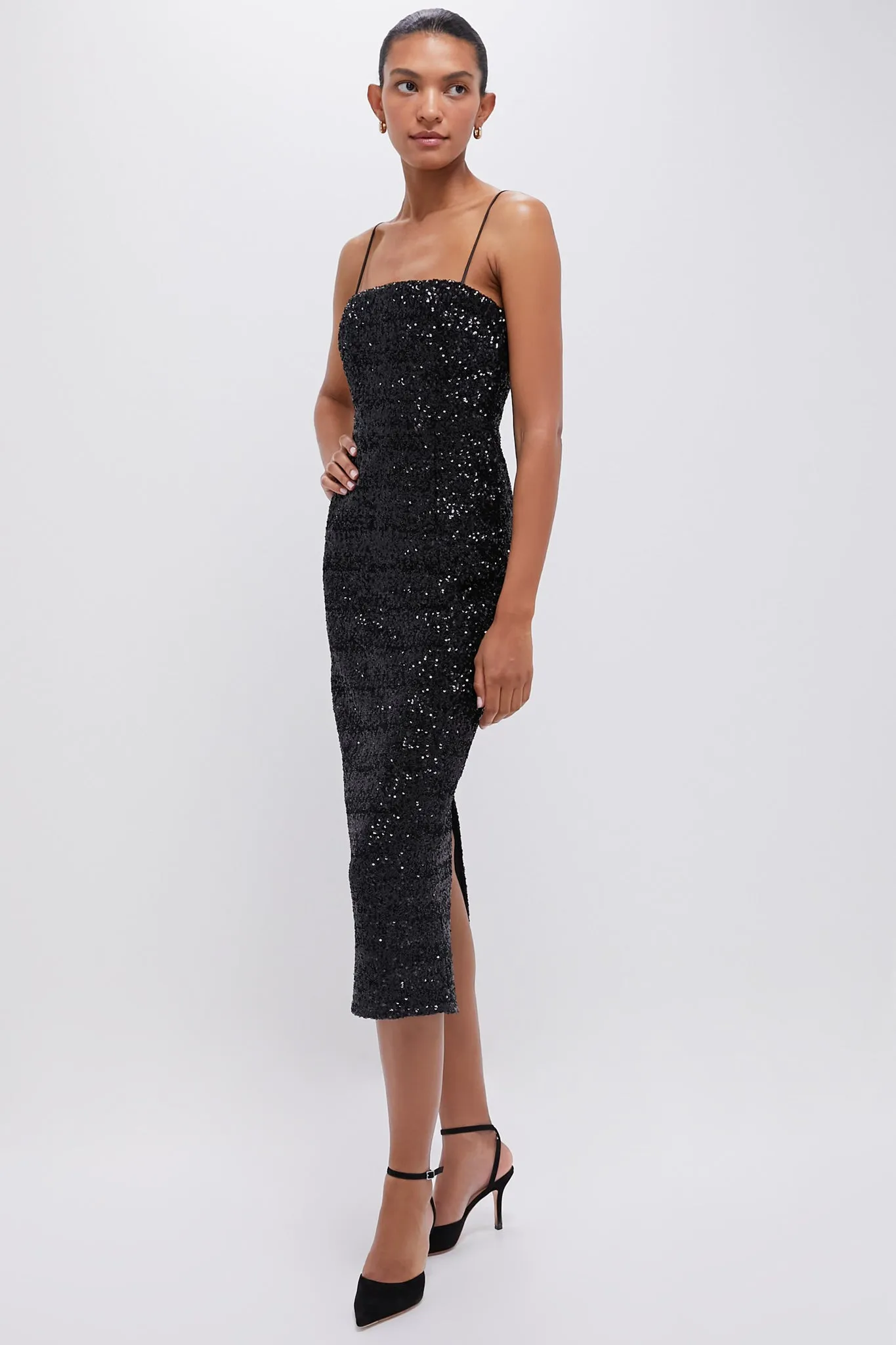 Black Sequin Carmen Column Maxi Dress