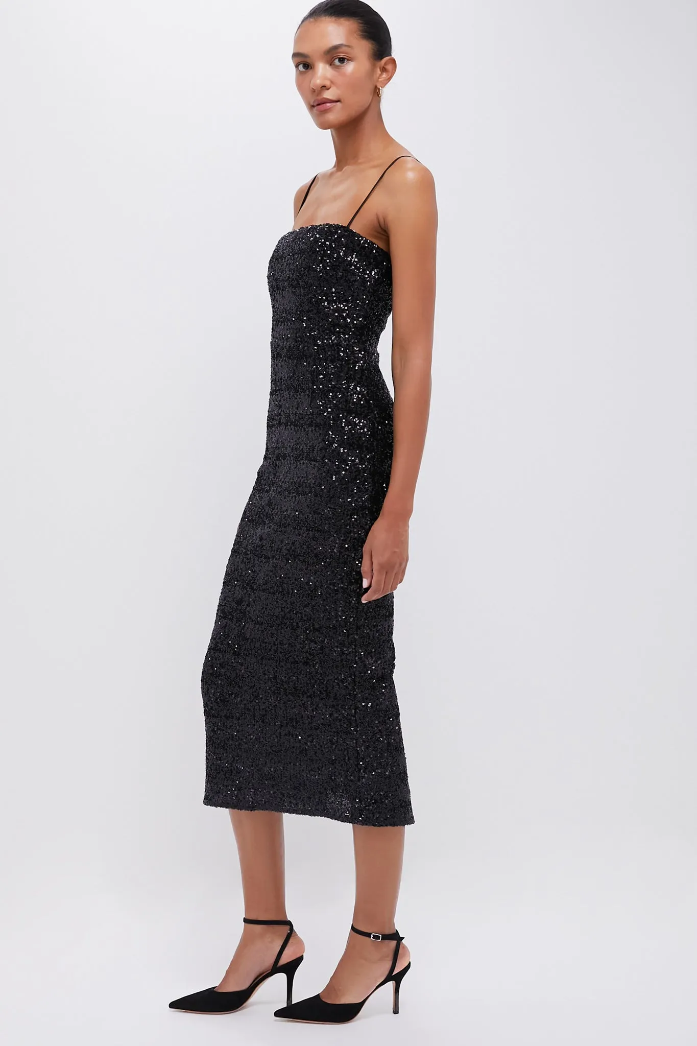 Black Sequin Carmen Column Maxi Dress