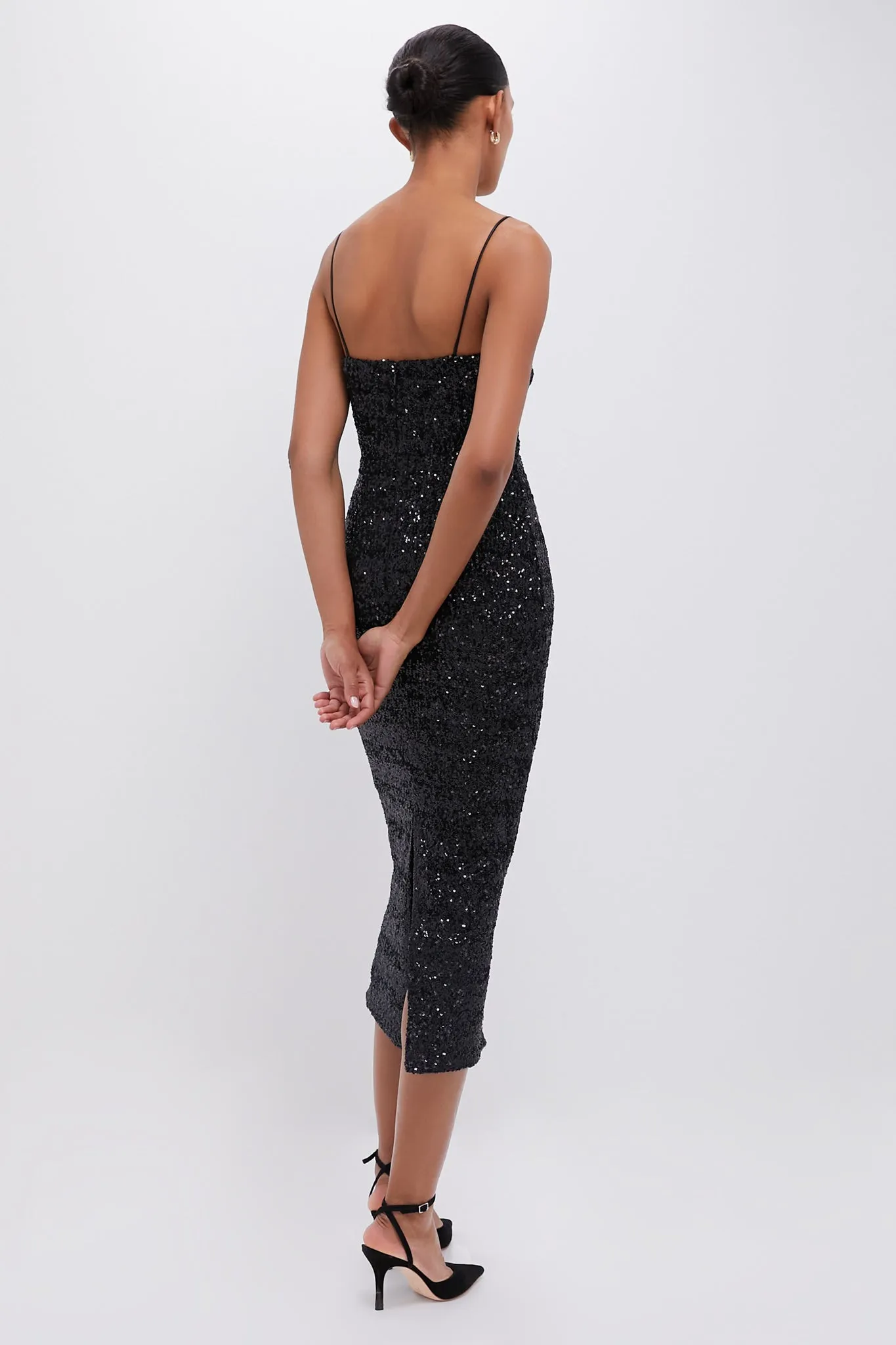 Black Sequin Carmen Column Maxi Dress