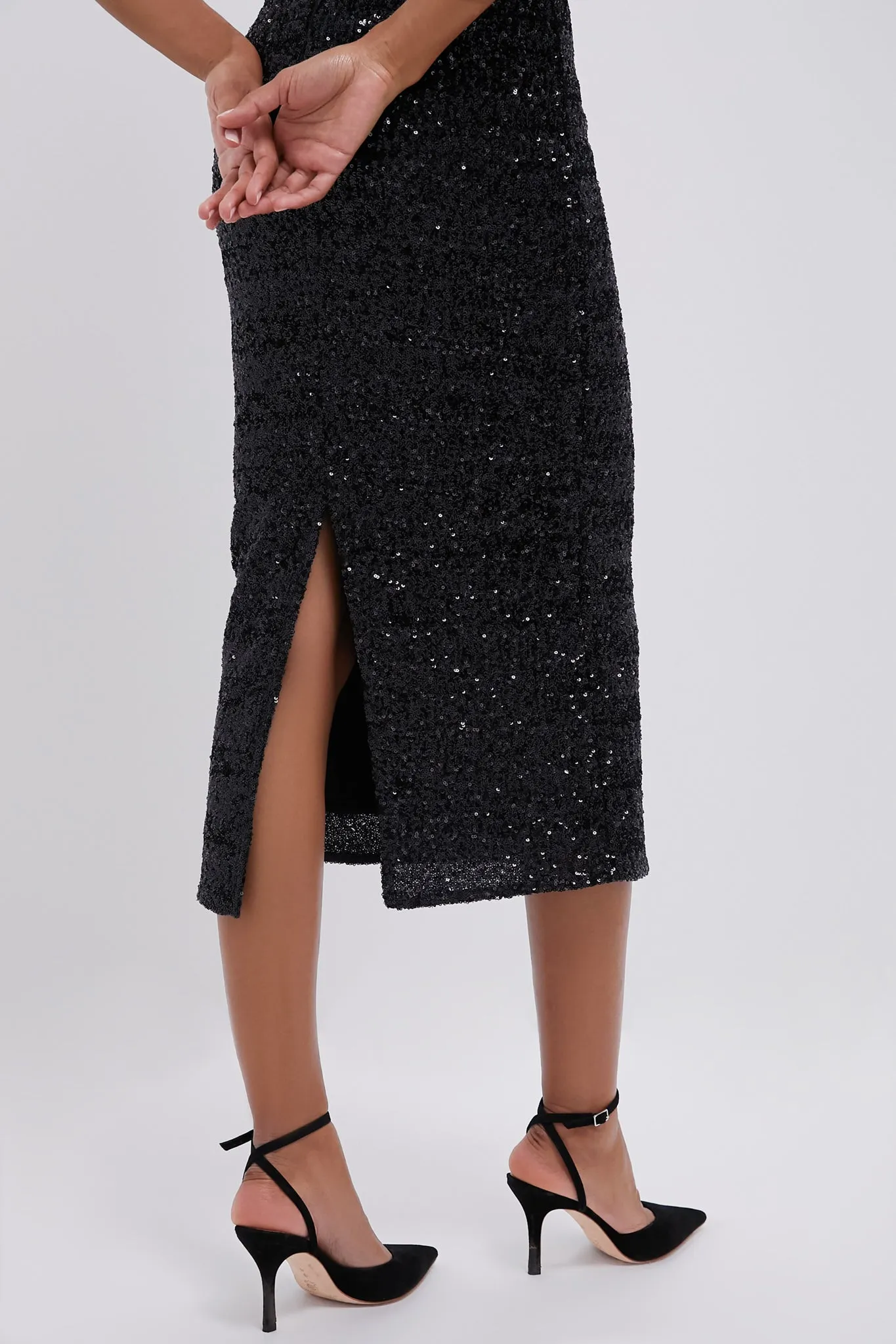 Black Sequin Carmen Column Maxi Dress