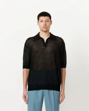 Black Silk Knit Skipper Polo