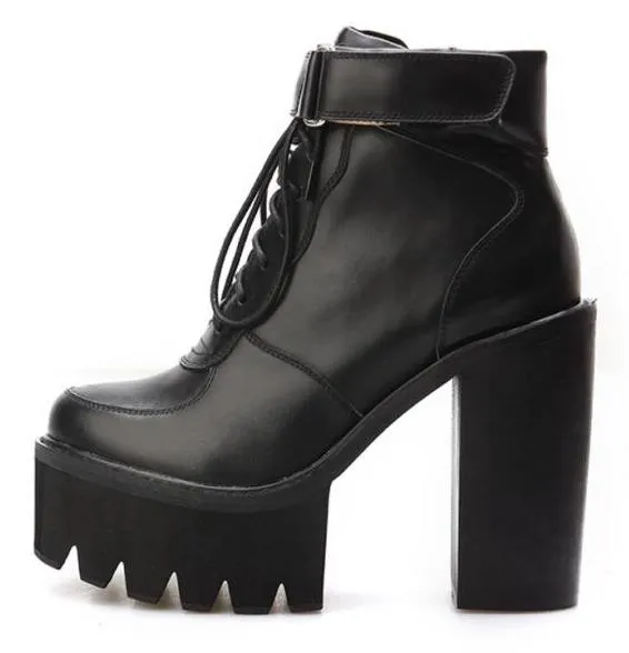 Chunky Black High Heel Platform Boots