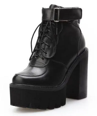 Chunky Black High Heel Platform Boots