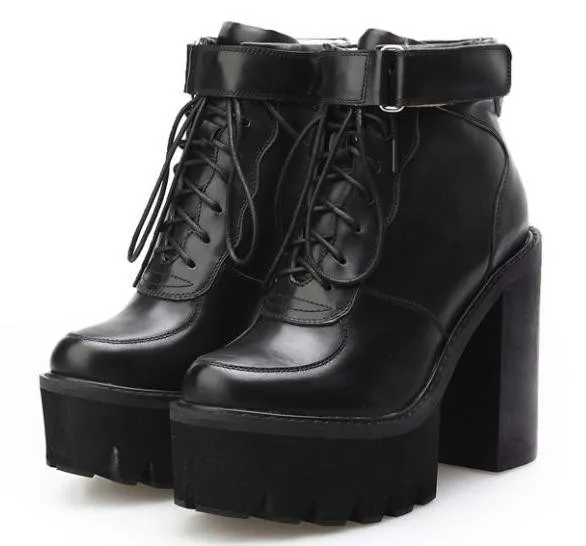 Chunky Black High Heel Platform Boots