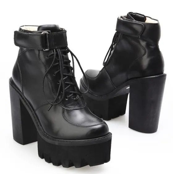 Chunky Black High Heel Platform Boots