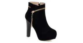 Black Suede Gold Zipper Ankle Platform Boots