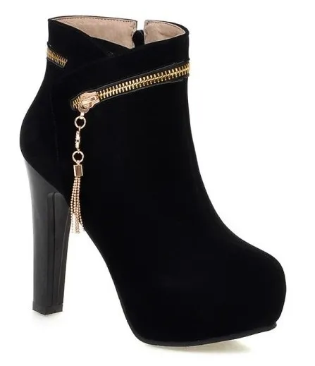 Black Suede Gold Zipper Ankle Platform Boots