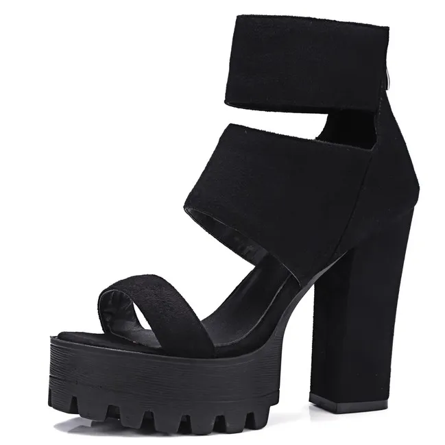 Black Chunky Sole Sandal Heels