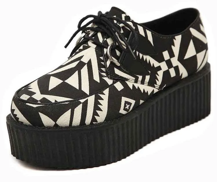 Black White Lace Up Platforms Creepers Oxfords