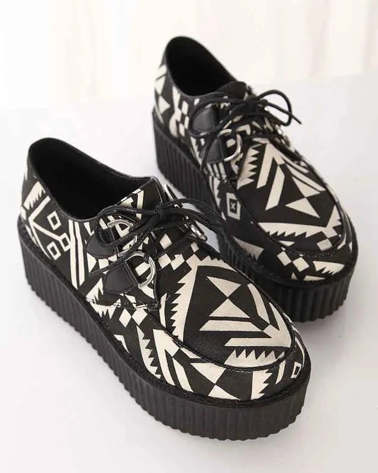 Black White Lace Up Platforms Creepers Oxfords