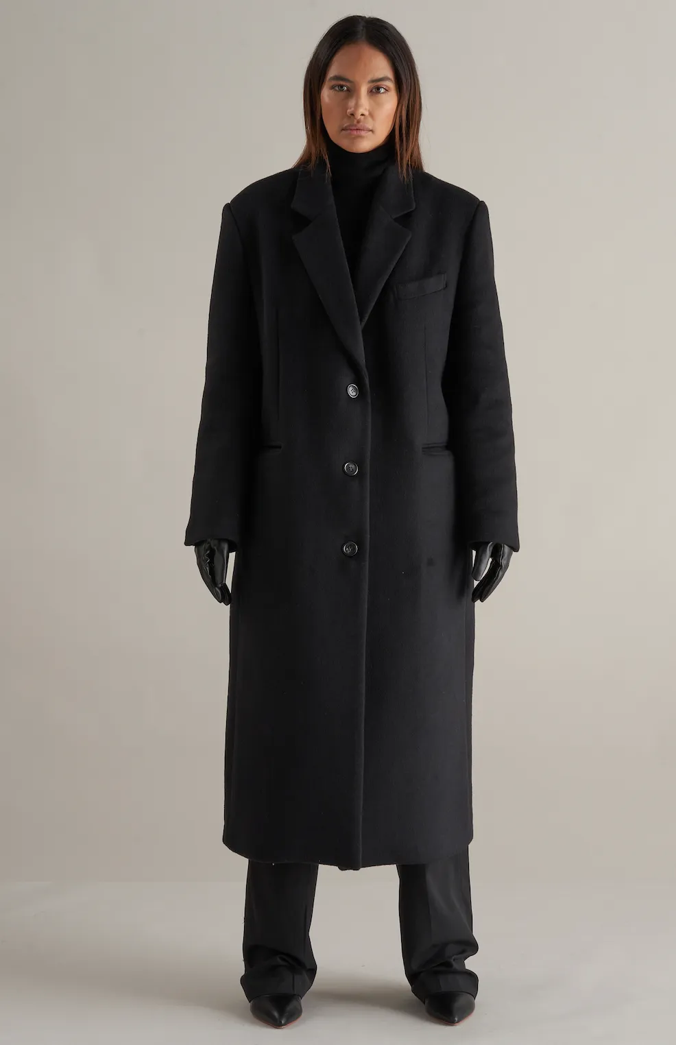 Black Wool Coat - Beni Single Breasted