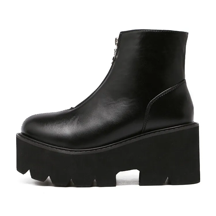 Black Zipper Punk Rock Chunky Block Dress Boots