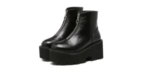 Black Zipper Punk Rock Chunky Block Dress Boots