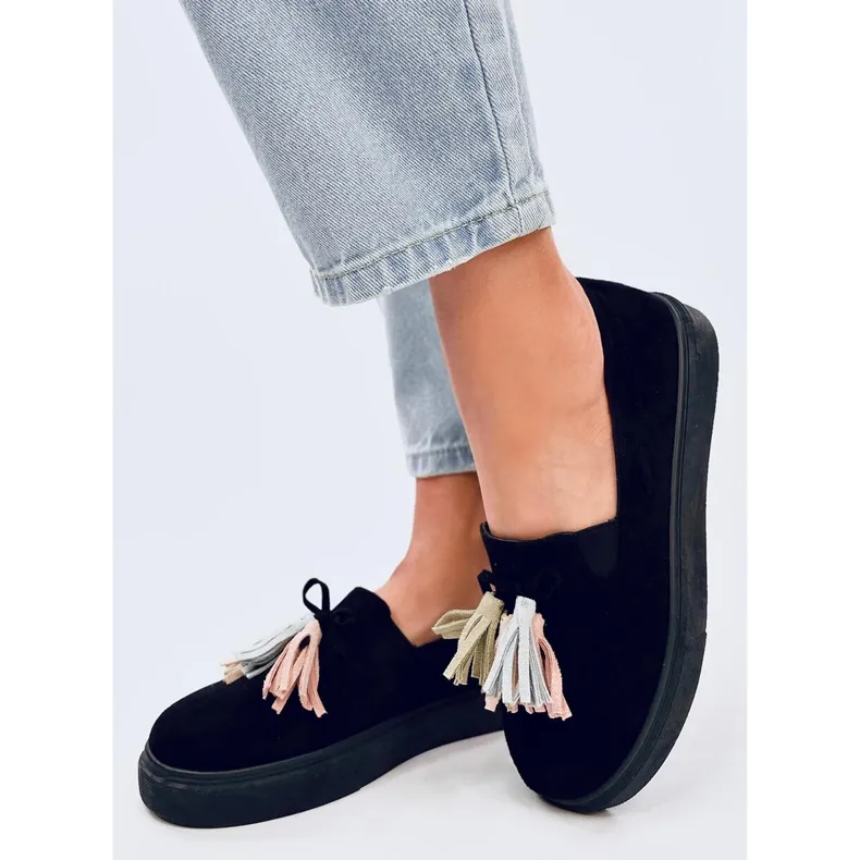 Blackcolor tassel moccasins by Krauss