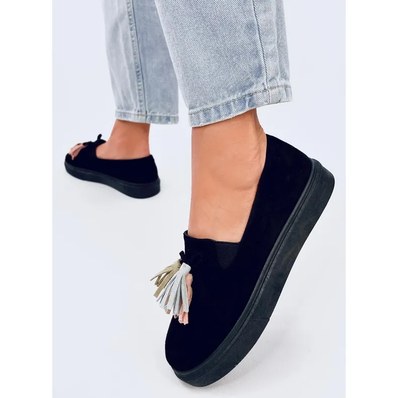 Blackcolor tassel moccasins by Krauss